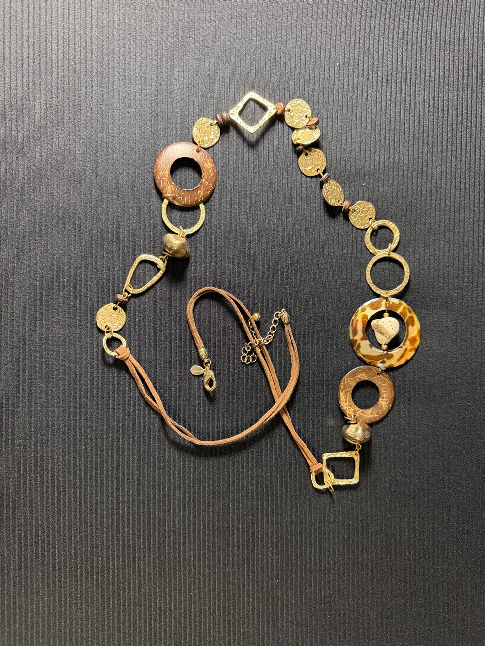 Chico's Gold and Brown Tortoiseshell Mixed Pendant Necklace